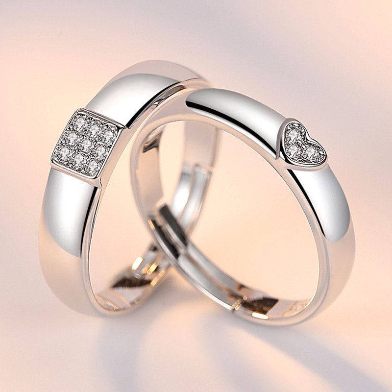 Elegant Unisex Silver-Plated Crystal Heart Stud Ring image 2