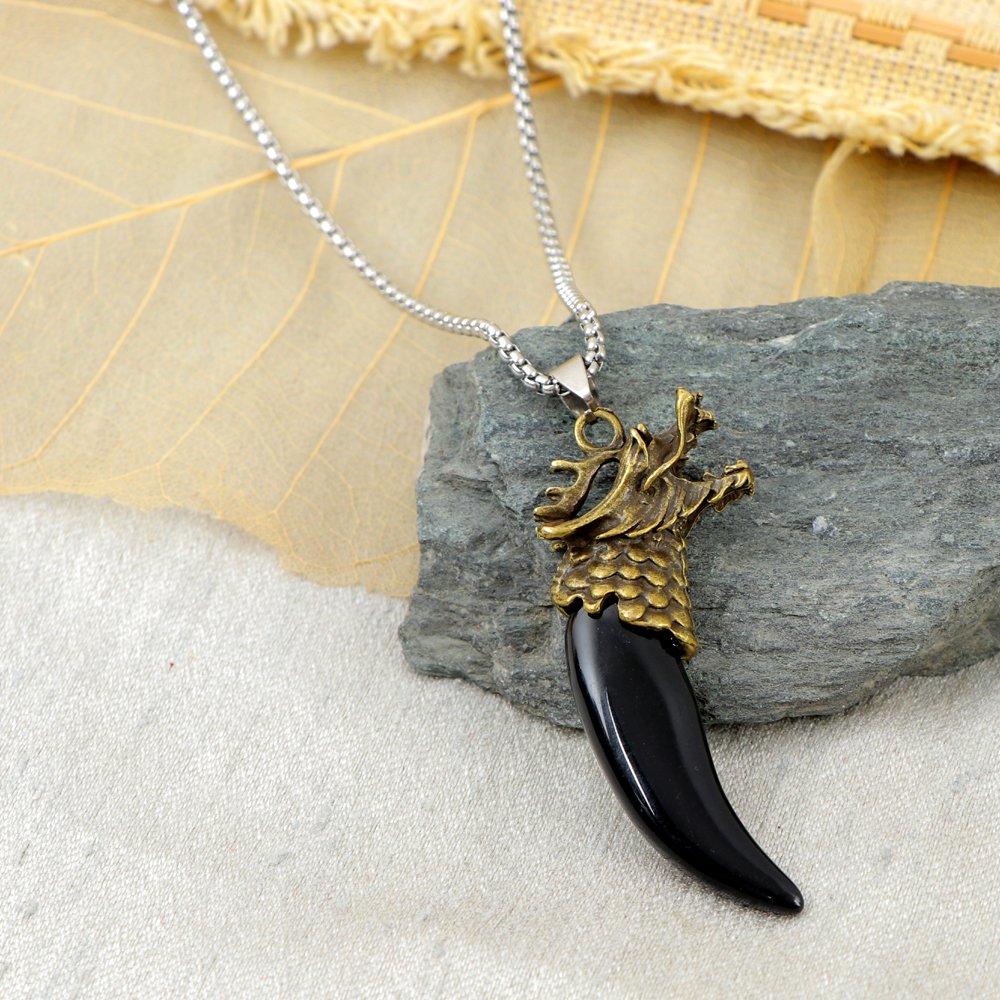 Oxidized Gold Dragon Head Pendant Chain Necklace image 1