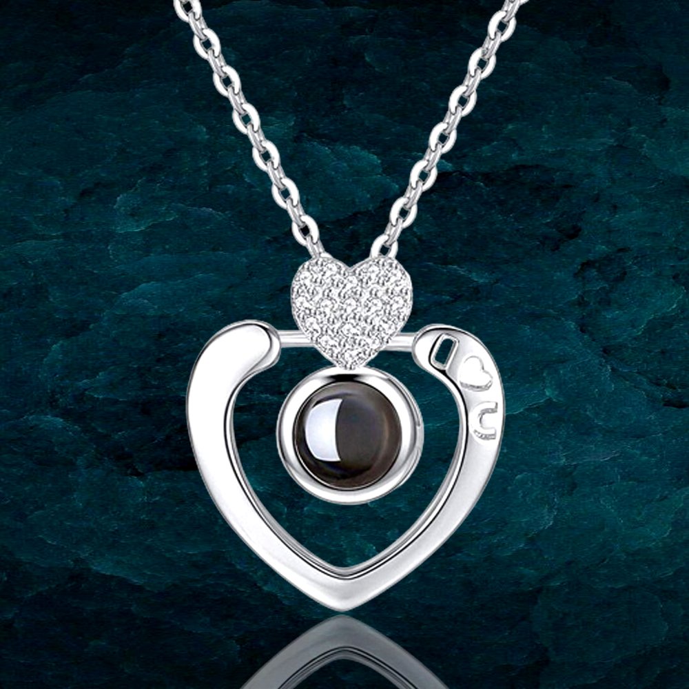 Silver-Plated'I Love You in 100 Languages' Double Heart Necklace image 1