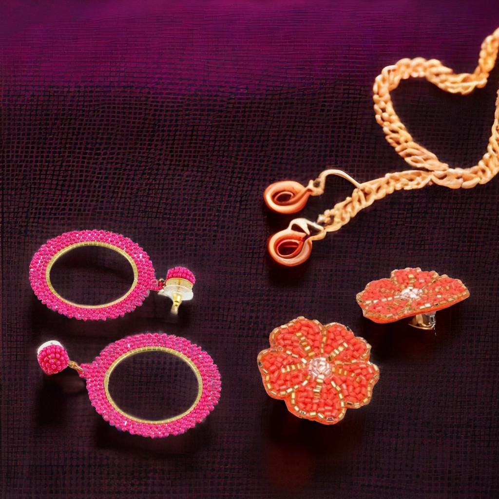 Handcrafted Beaded Earrings Combo Set image 1