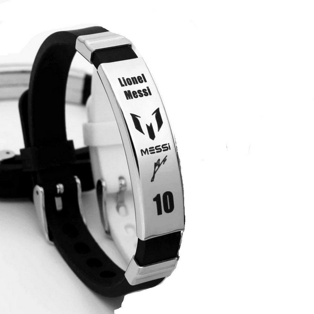 Silver-Plated Soccer Bracelet with Engraved Messi Signature for Men/Women image 1