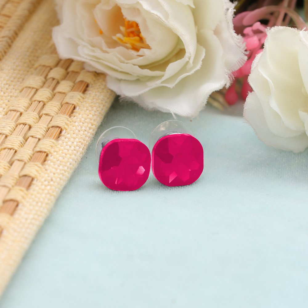 Silver-Plated Pink Crystal Studs Earrings image 1