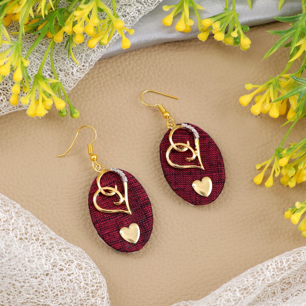 Handcraft Fabric Love-Heart Drop & Dangler Earrings image 2