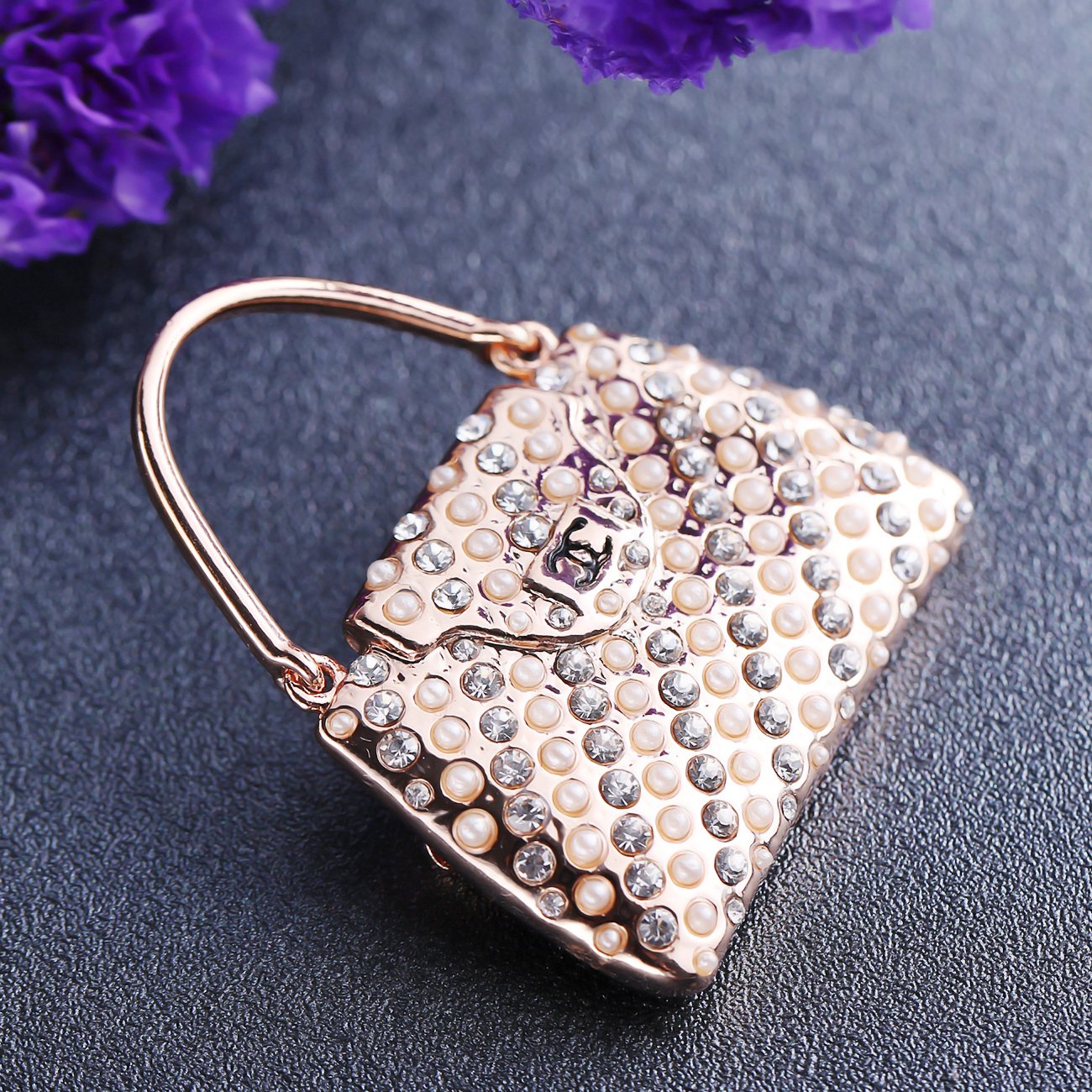 Gold-Plated Crystal Handbag Brooch Pin For Women/Girl's image 0