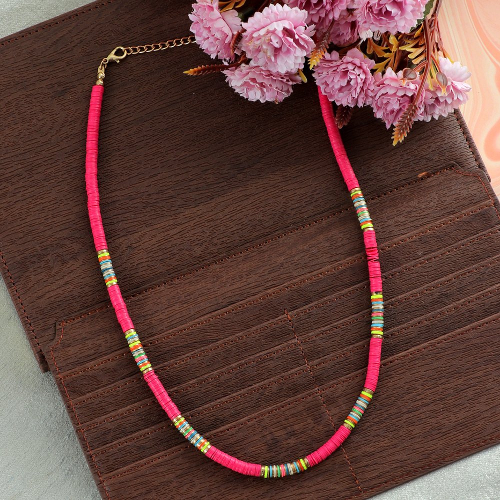 Handcrafted Pink Thread Necklace image 0