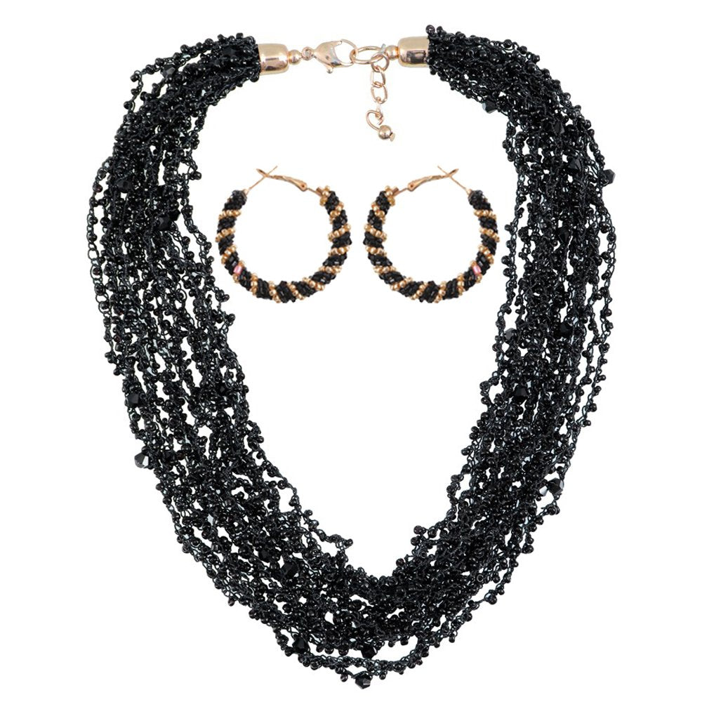 Handcrafted Black Beaded Pearl Jewellery Set image 4