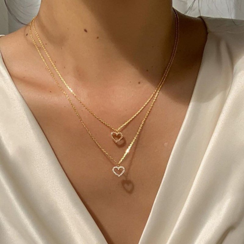 Gold-Plated Double Layered Heart Pendant Necklace for Women/Girls image 2
