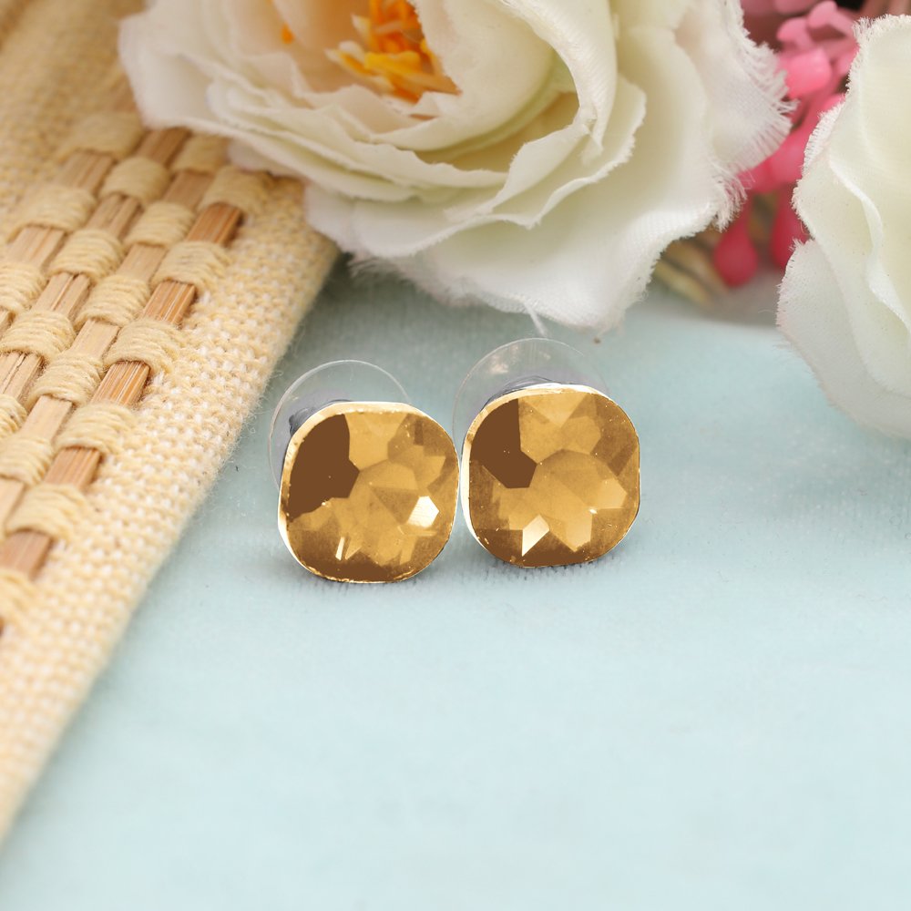 Silver-Plated Yellow Crystal Studs Earrings image 2