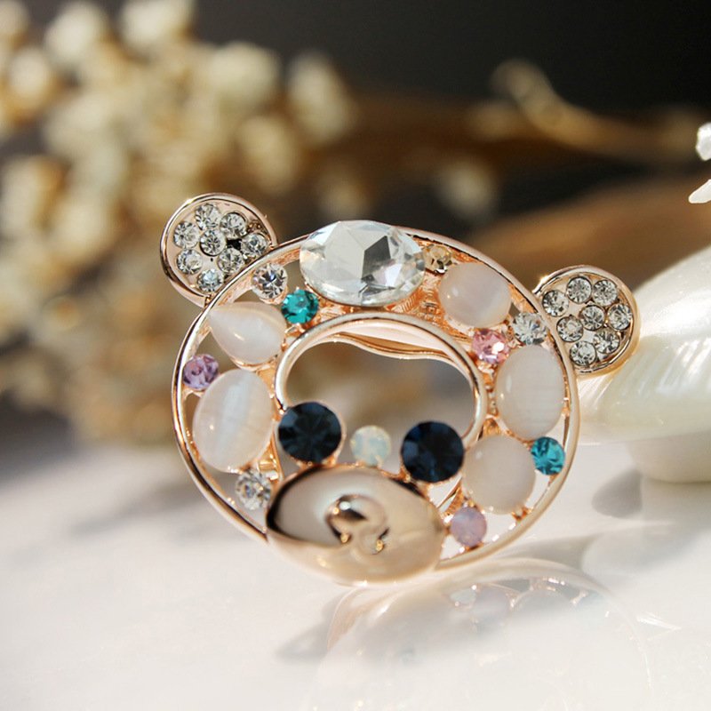 Gold-Plated Crystal Teddy Bear Brooch image 0