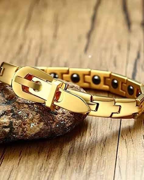 Gold Plated Belt Chain Bio Bracelet with Adjustable Strap image 2