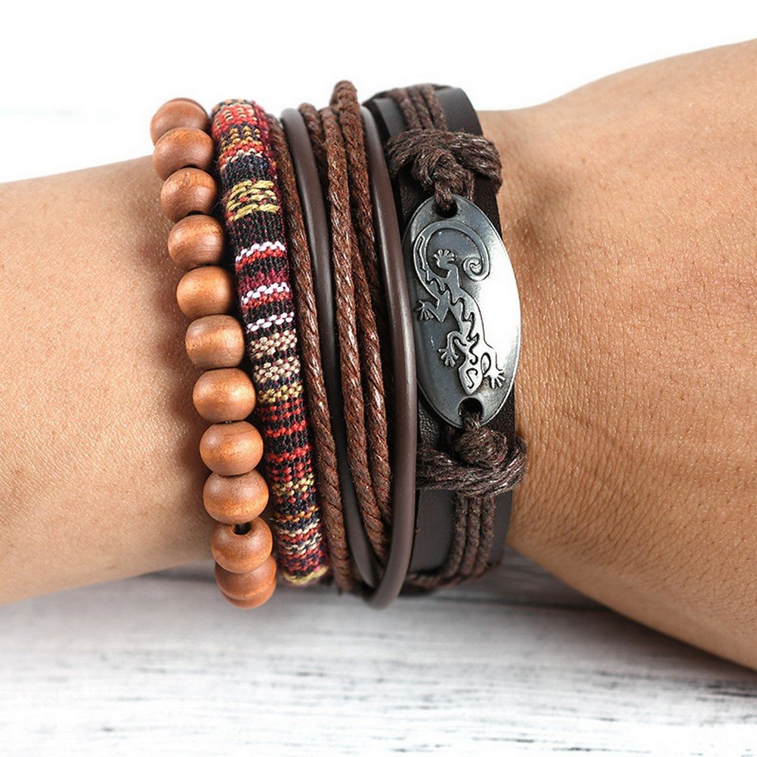 Men's Oxidised Silver Lizard Multicolor Wrap Bracelet image 3