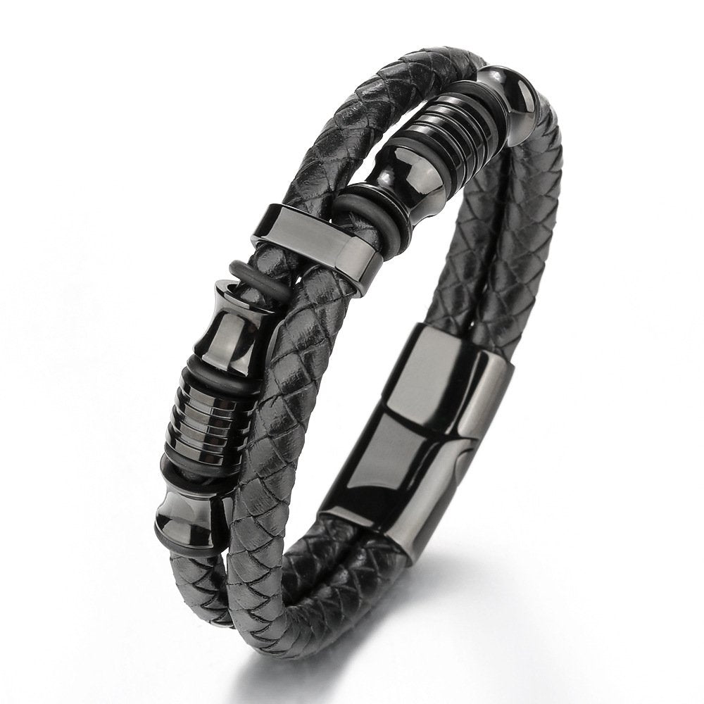 Men's Black Beaded Wrap Band Bracelet image 3