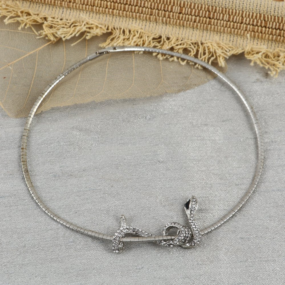 Silver-Plated White Stone Snake Necklace image 1