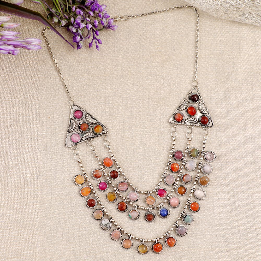 Oxidised Silver Multi-Color Pearl Beads Multi-Layer Necklace image 0