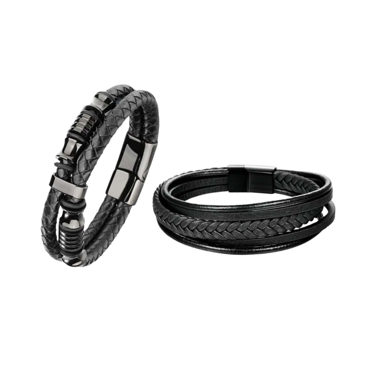 Men's Leather Multistrand Black Bracelet Combo (Pack of 2) image 1