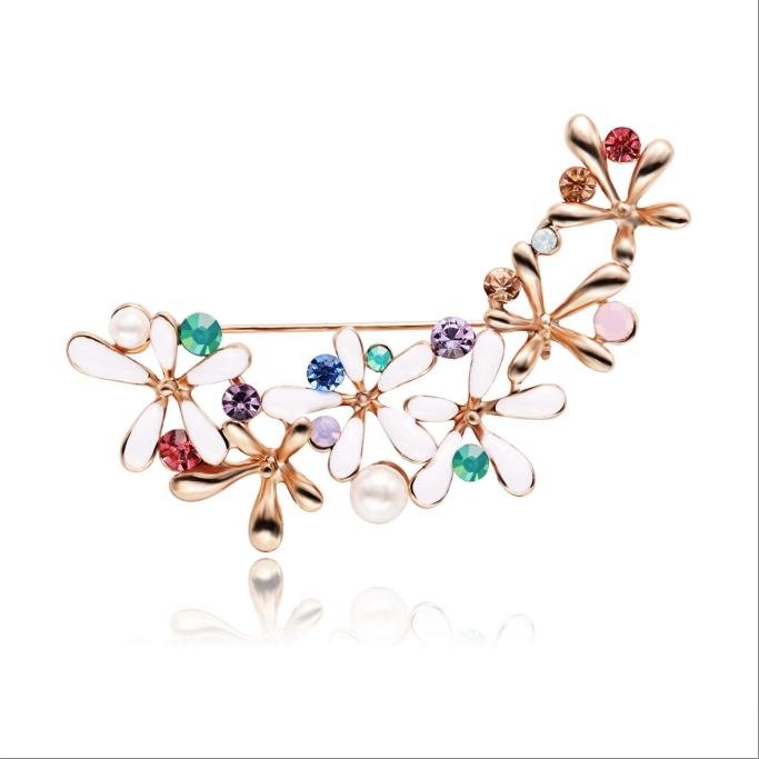 Gold-plated Crystal/Pearl Flower Brooch For Women/Girl's image 3