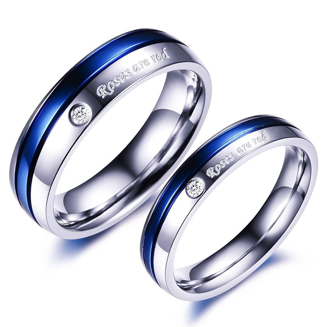 Silver & Blue Promise Couple Ring Set image 2