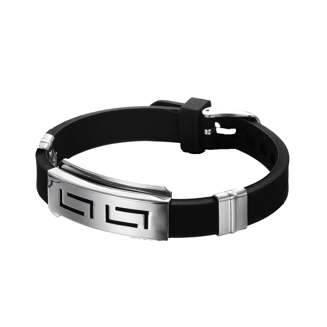 Silver-Plated Elegant Double L Black Silicon Bracelet for Men image 2