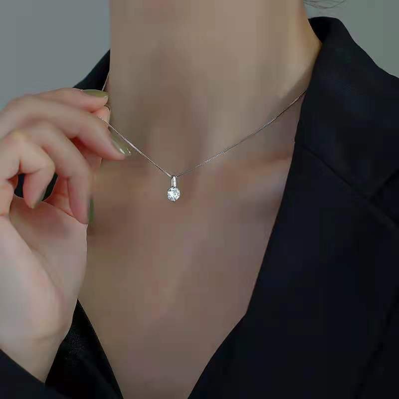 Silver-Plated Crystal Pendant Chain Necklace for Women/Girls image 1