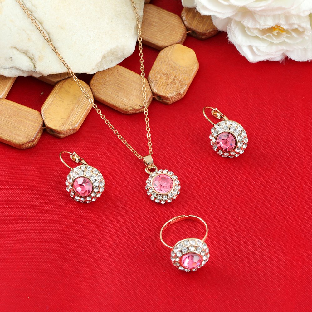 Gold-Plated Pink CrystaL Cubic Zirconia Jewellery Set image 0