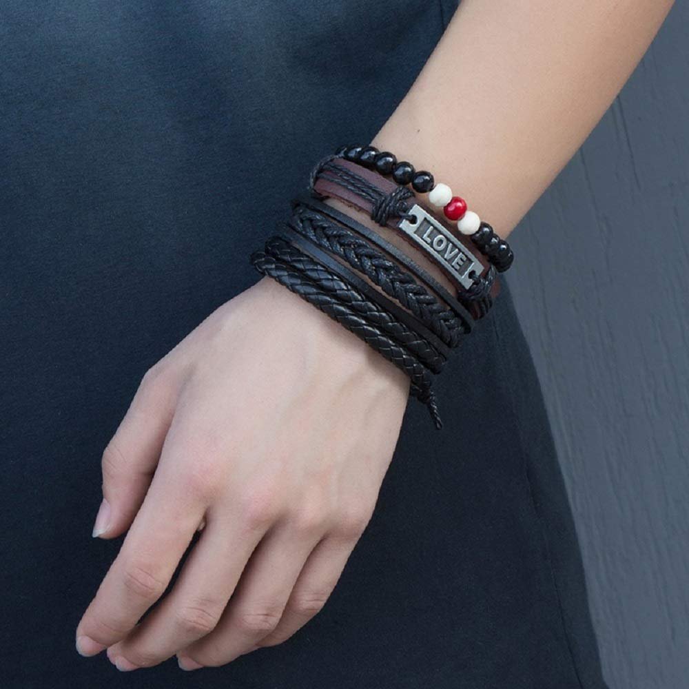 Bold Multicolor Love Leather Wrap Bracelet Set for Men (4 Layers) image 5