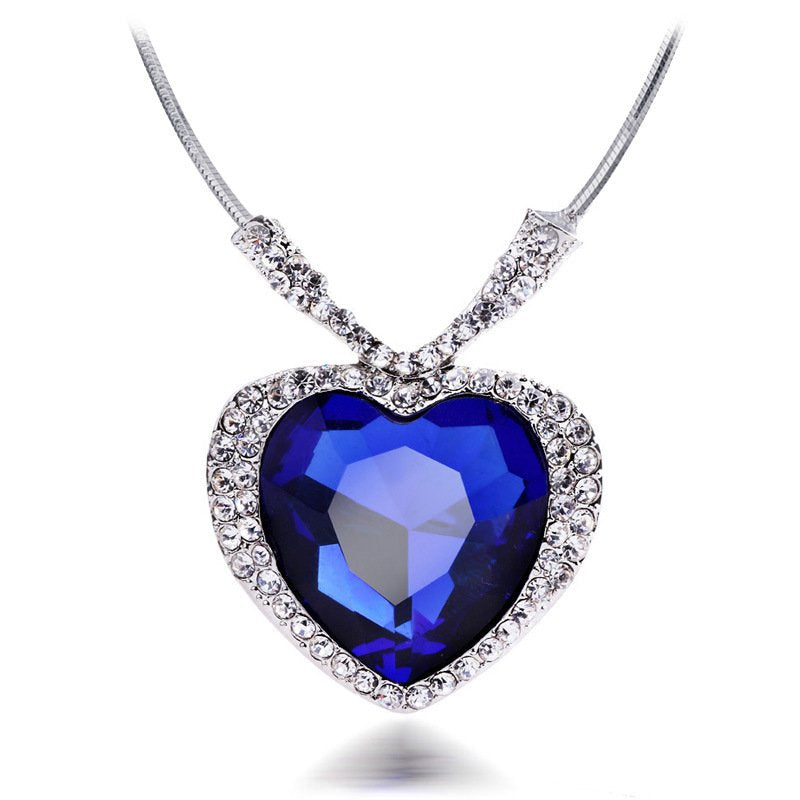 Silver-Plated Blue Heart Crystal Pendant Necklace image 2