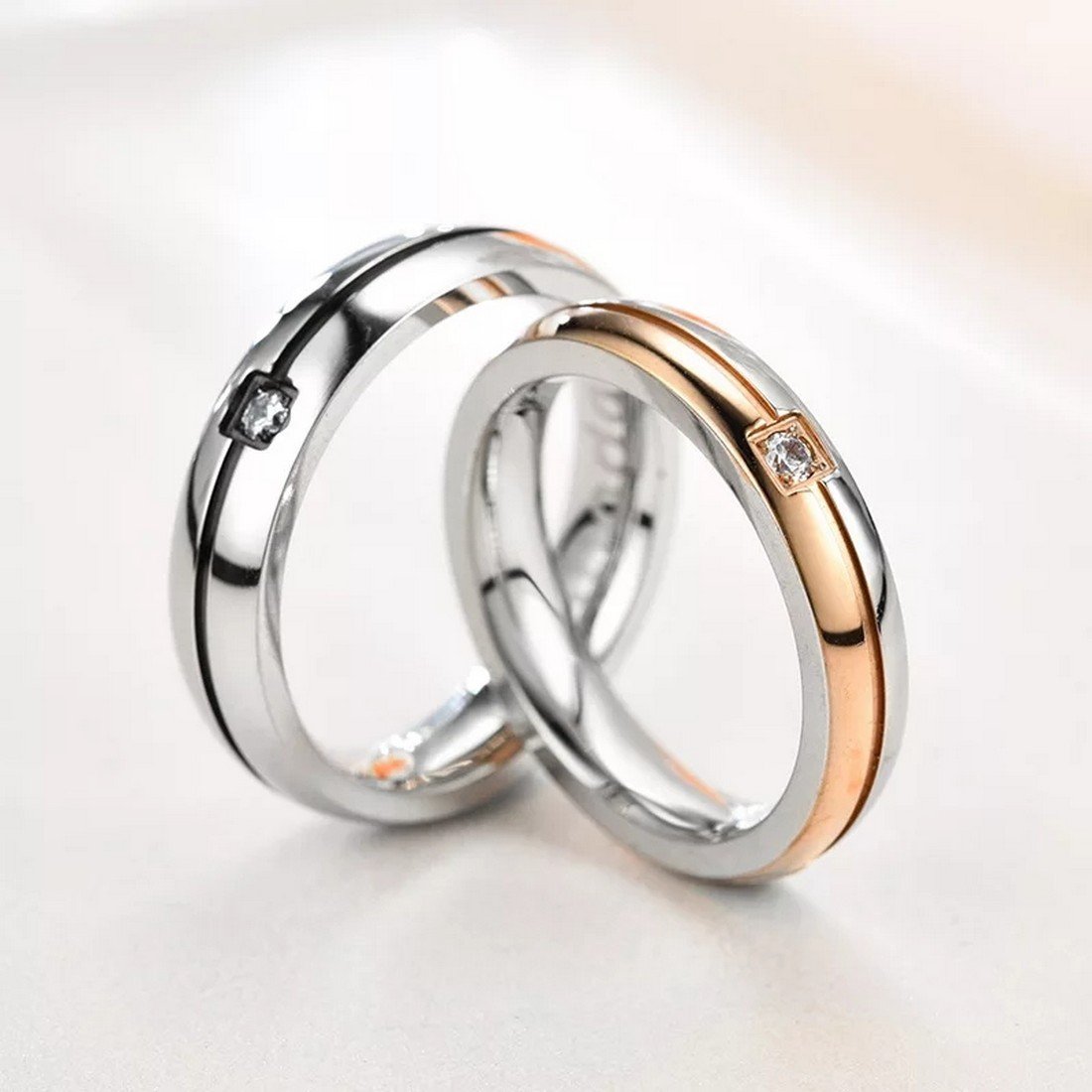 Silver-Gold Crystal Couple Rings image 0