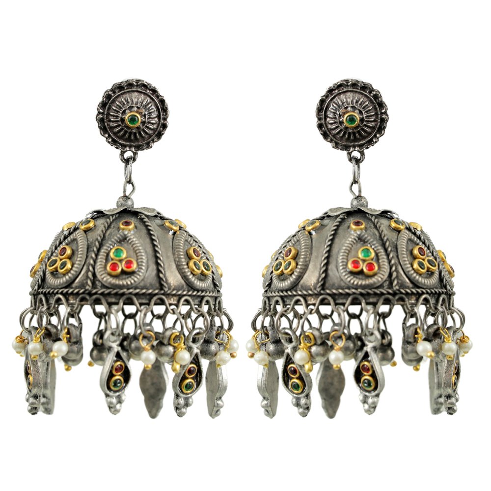 Oxidized Silver Celebrity-Inspired Jhumki Earrings image 3