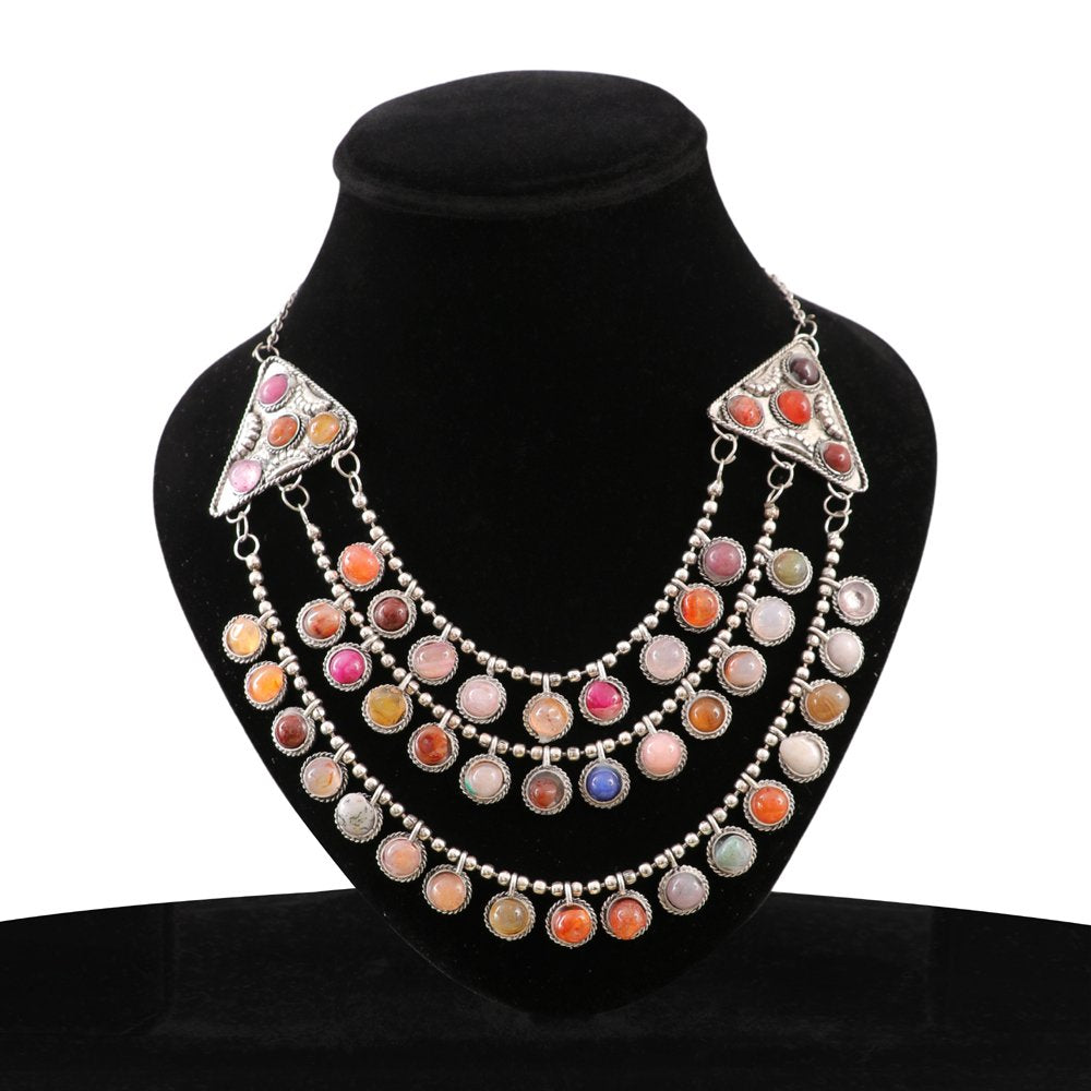 Oxidised Silver Multi-Color Pearl Beads Multi-Layer Necklace image 1