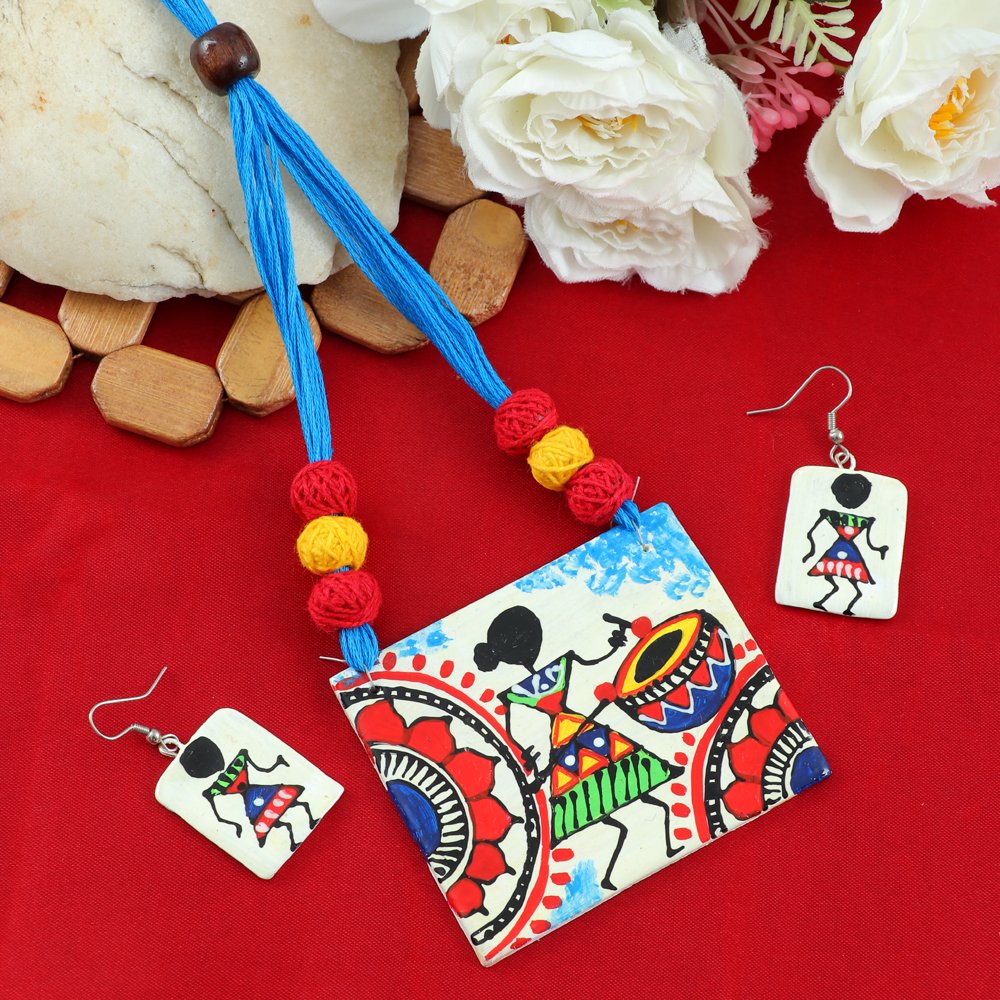 Handmade Hand-Painted Terracotta Tribal Jewellery Set image 2