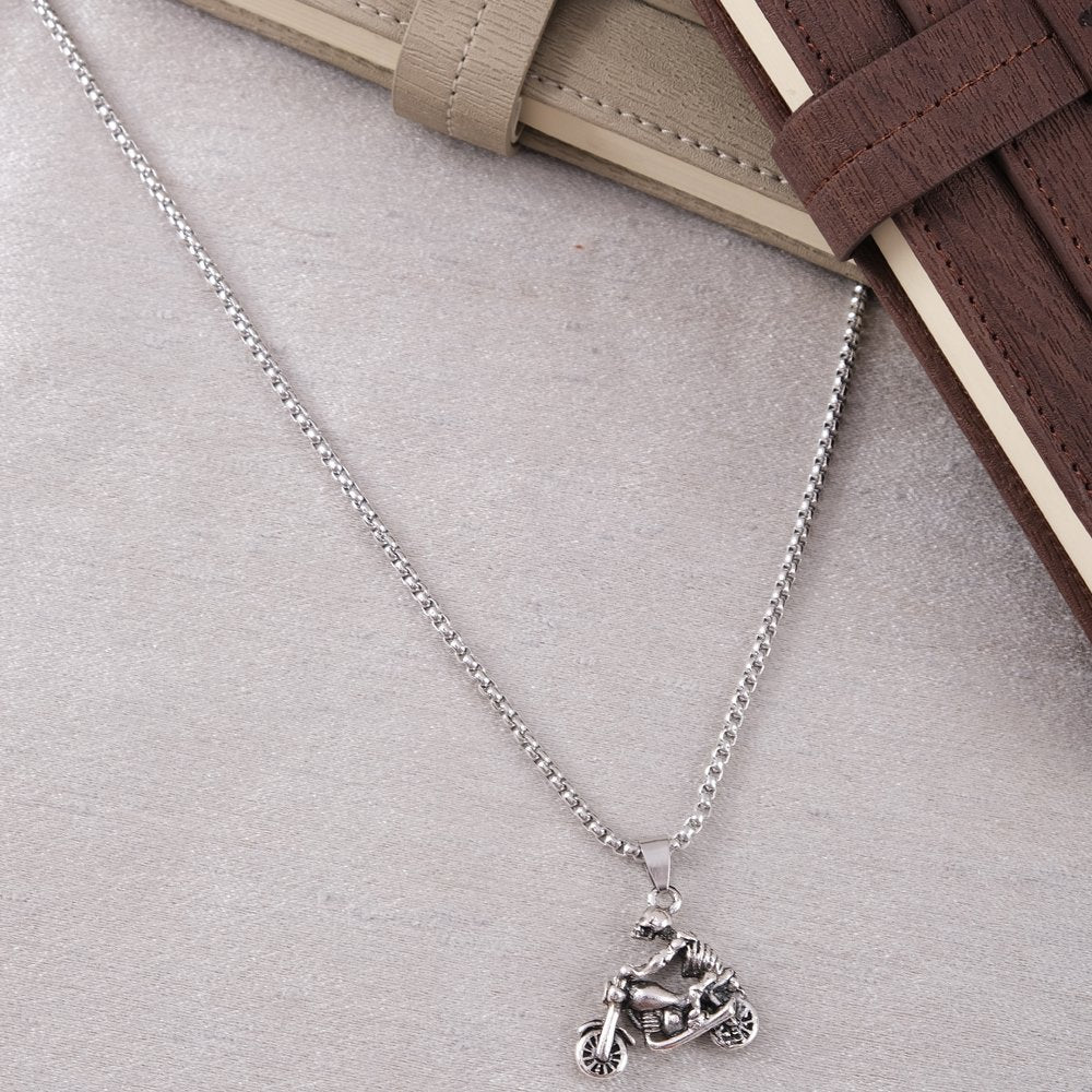 Oxidized Silver Skeleton Bike Rider Pendant Necklace image 1
