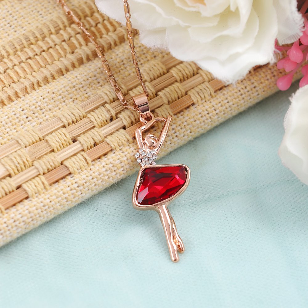 Gold-Plated Red Crystal Dancing-Doll Penadnt Necklace image 2