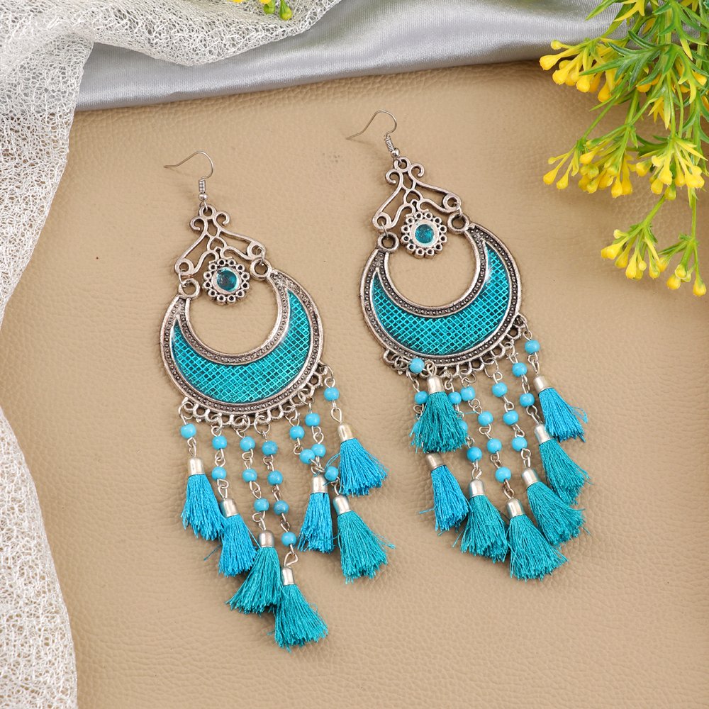Oxidized Silver-Plated Afghani Style Pearl Tassel Earrings image 2