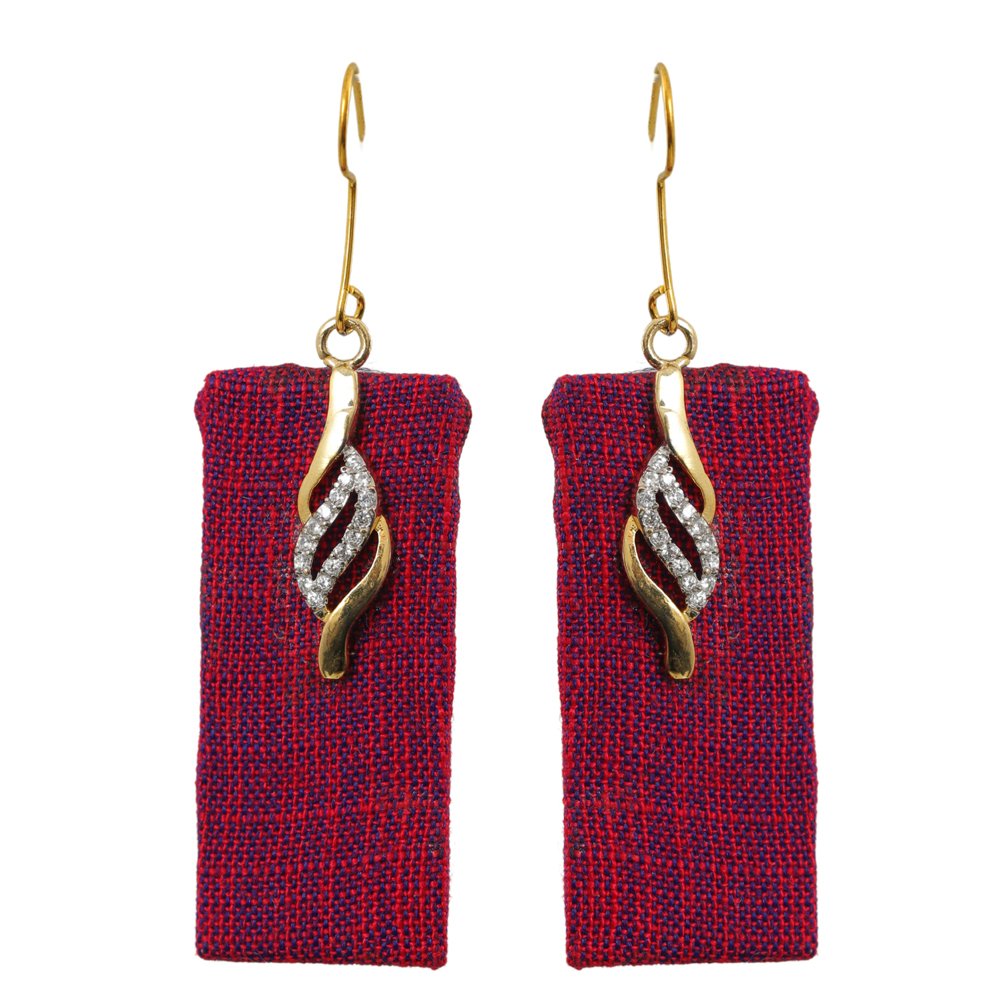 Handmade Cubic Zirconia Pink fabric Drop & Dangler Earrings image 3