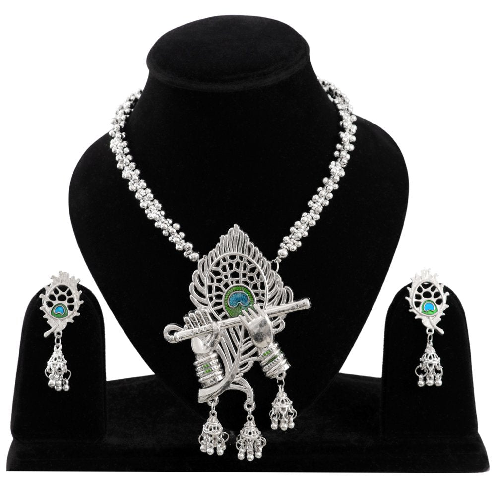 Silver-Plated Radha-Krishna Flute Bansuri Jewellery Set image 4