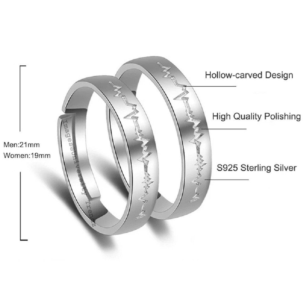 Silver Serenade Heartbeat Duo Couple Ring image 3