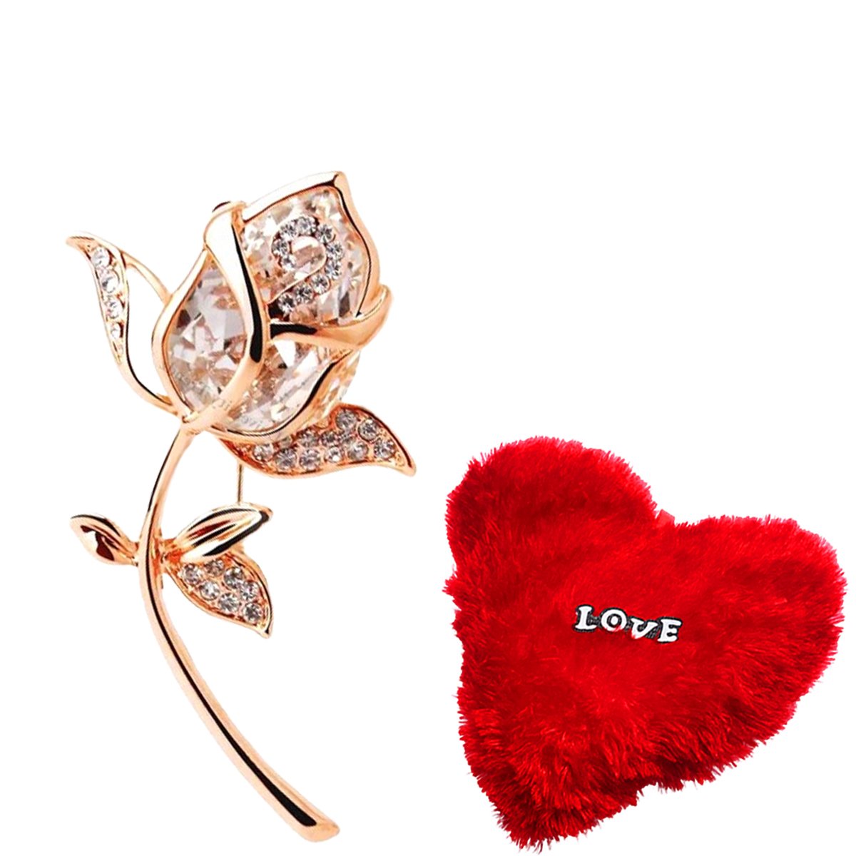Valentine's Day Combo Set Crystal Rose Brooch with Heart Pillow image 1