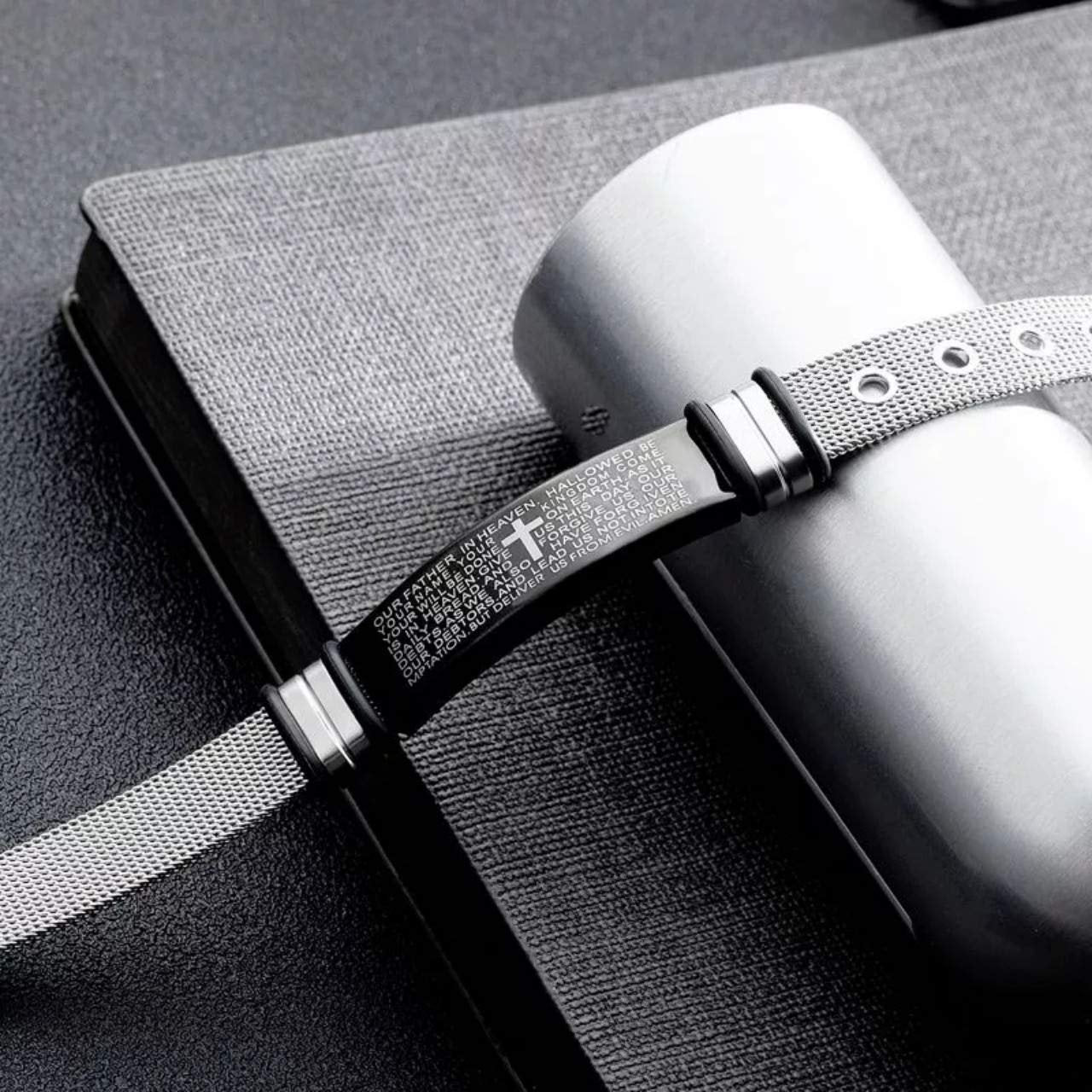 Men's Religious Prayer Silver-Plated Cross Adjustable Bracelet image 2