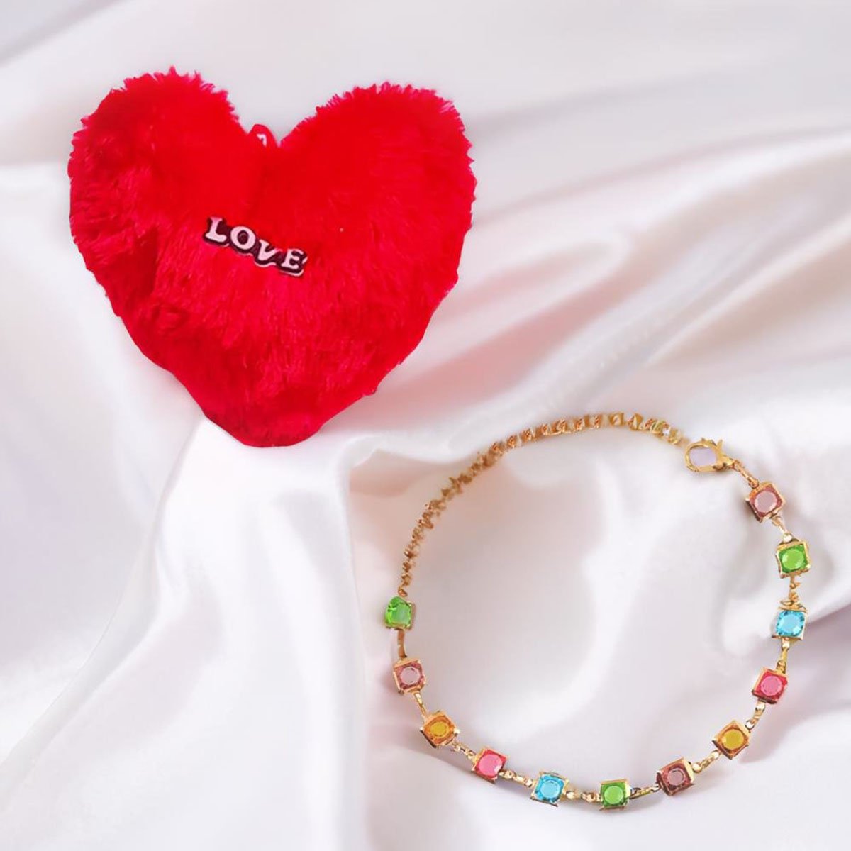 Valentine's Day Combo Set Multi-color Stone Bracelet with Heart Pillow image 0