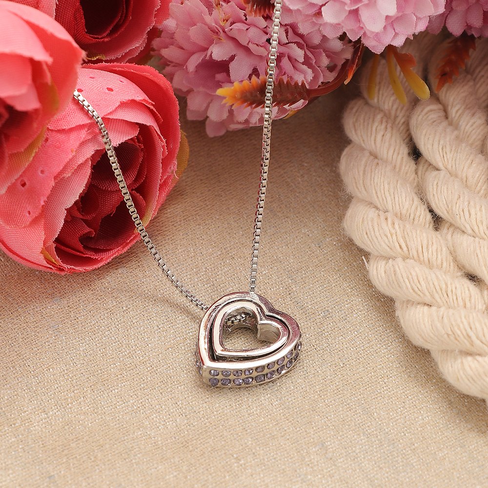 Double Silver-Plated Crystal Heart Pendant Necklace image 0