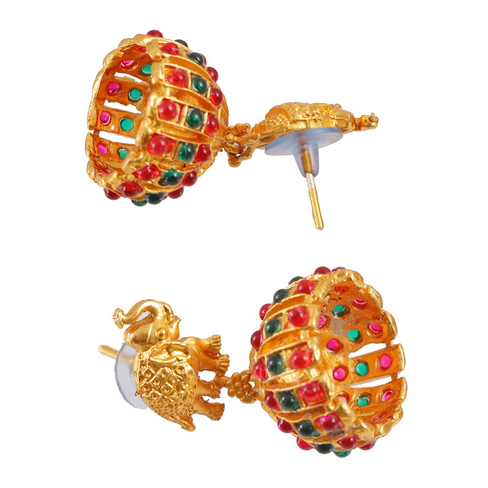 Gold-Plated Red & Green Stone Elephant Choker Jewellery Set image 5