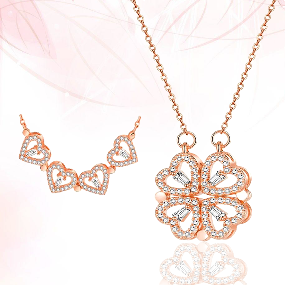 Rose Gold Crystal Magnetic Clover Heart Pendant Necklace for Women/Girls image 2