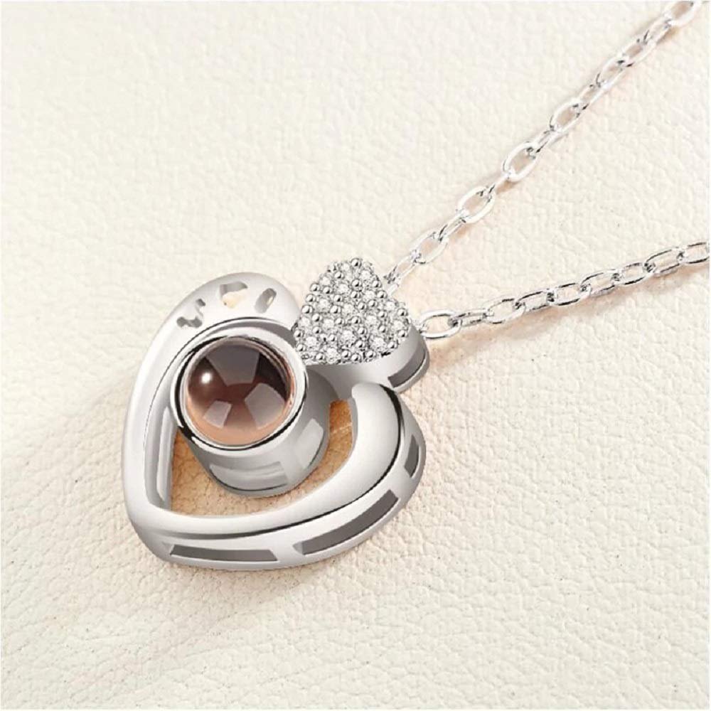 Silver-Plated'I Love You in 100 Languages' Double Heart Necklace image 0