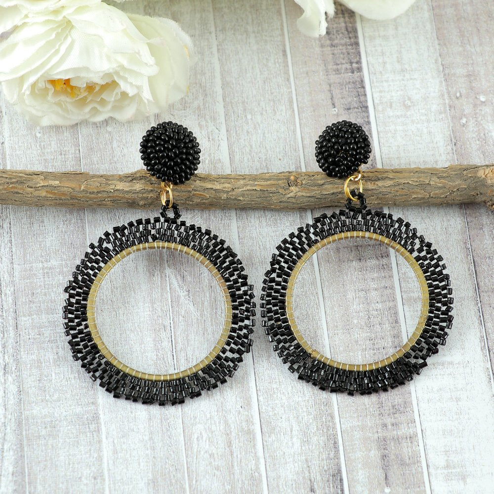 Gold-Plated Handcrafted Black Beaded Earrings image 3