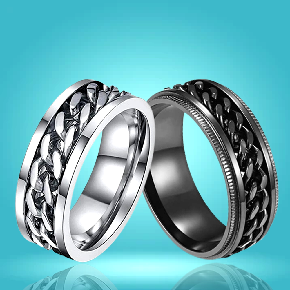 Bold Black and Silver Combo Spinner Ring image 0