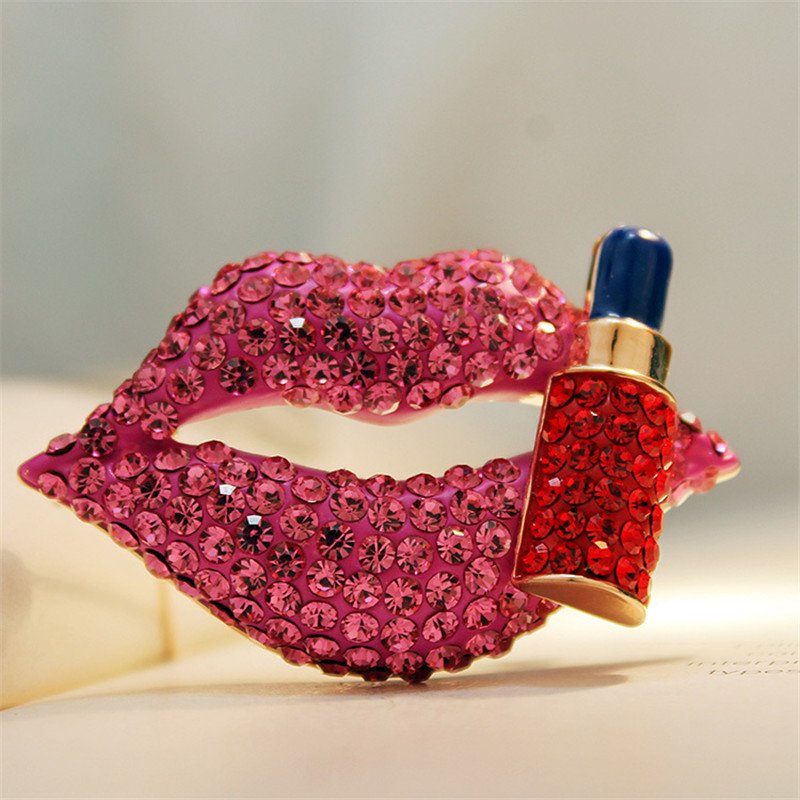 Hot Pink Stone Lips Lipstick Brooch For Women/Girls image 3