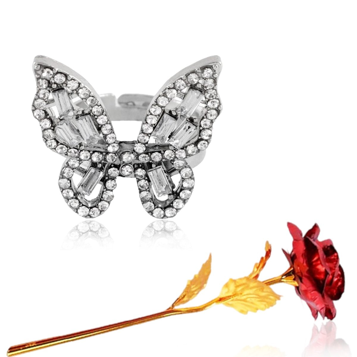 Valentine's Day Gift Set Butterfly Ring & Red Rose Combo image 1