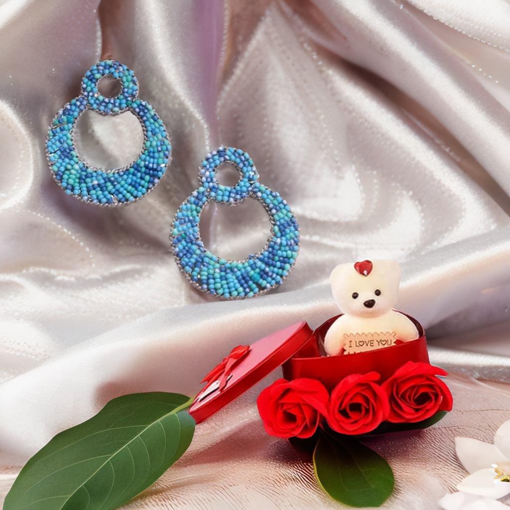 Women Handcrafted Dangle Earrings & Red Teddy Combo Gift Set image 2