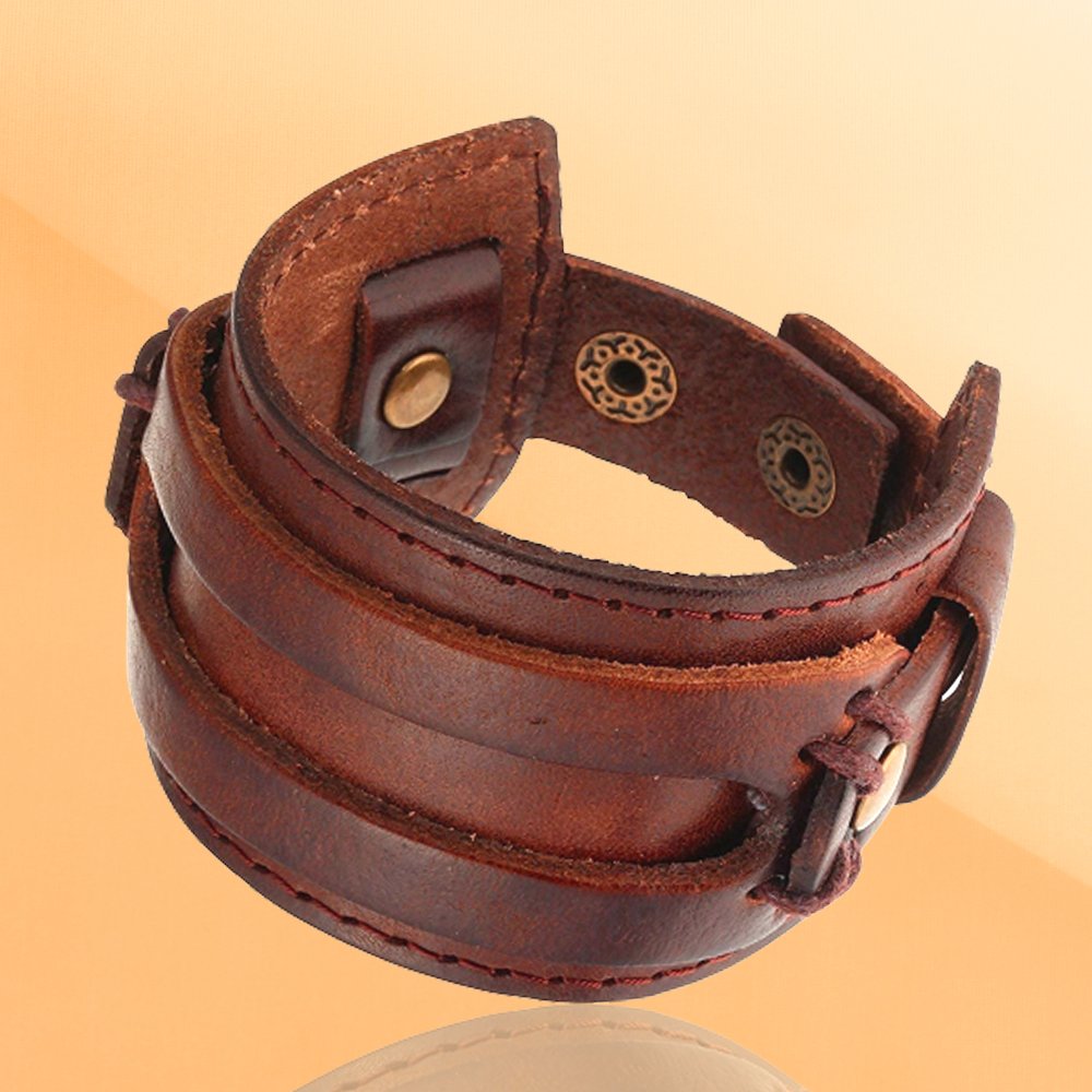 Brown Leather Wrist Band Bracelet for Men image 1