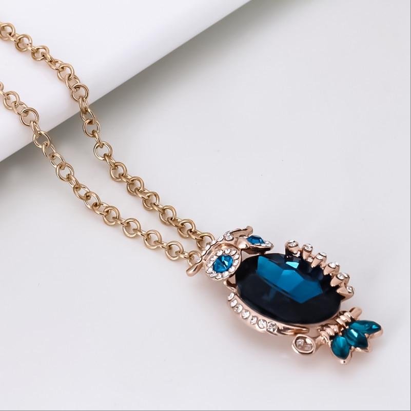 Gold-Plated Blue Crystal Owl Pendant Necklace image 0
